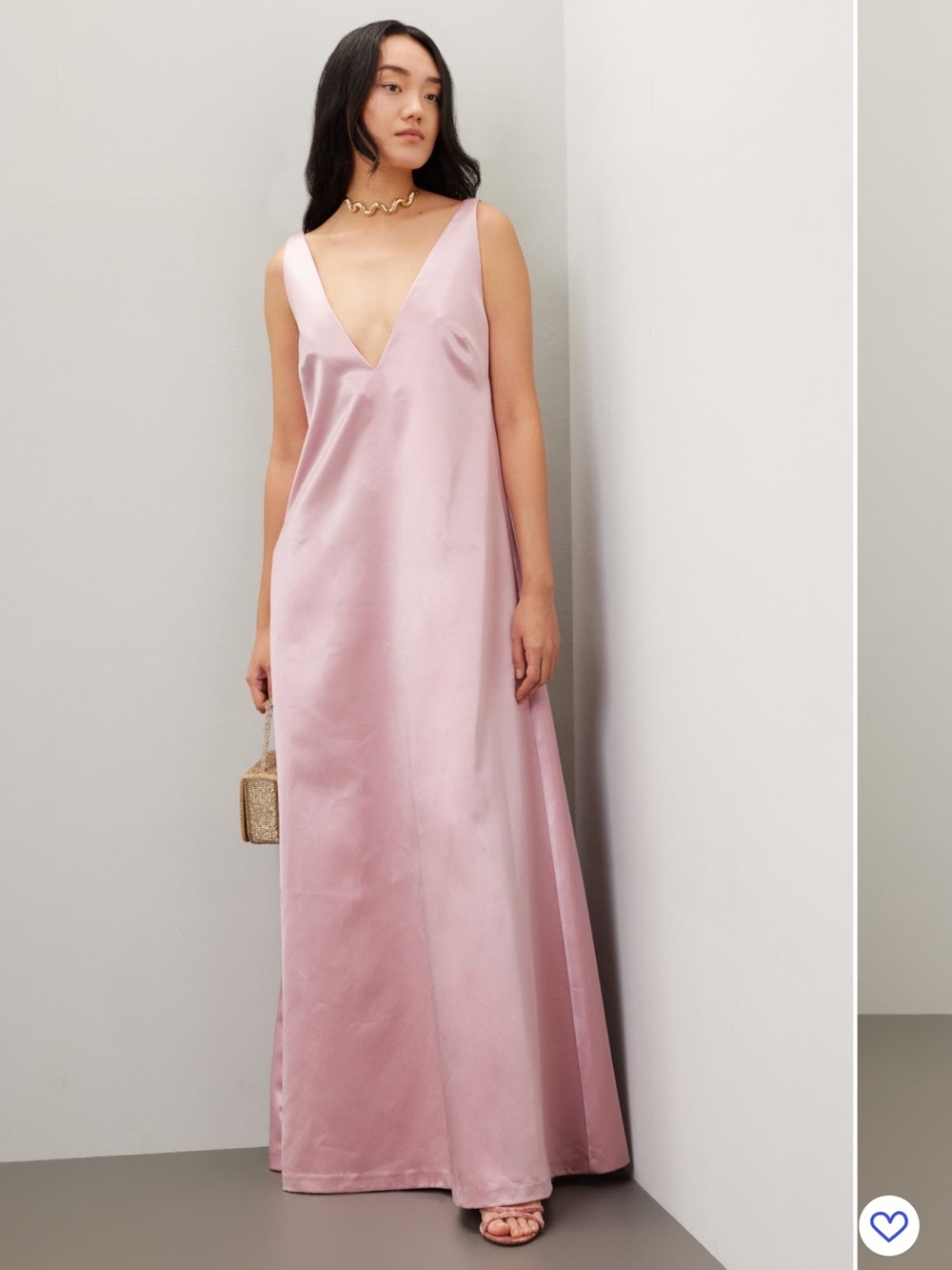 STAUD Satin V-Neck Maxi Dress in Dusty Pink